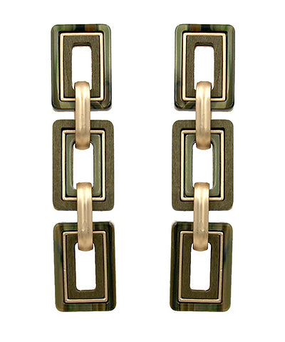 Olive Linked Wooden Rectangle Earrings