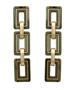Olive Linked Wooden Rectangle Earrings