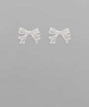 Load image into Gallery viewer, Silver Rhinestone Bow Studs
