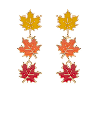Linked Fall Maple Leaf Drop Earrings