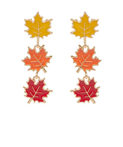 Linked Fall Maple Leaf Drop Earrings