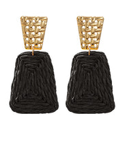 Load image into Gallery viewer, Black &amp; Gold Raffia Drop Earrings
