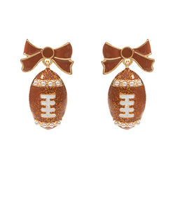 Glittery Football & Bow Drop Earrings