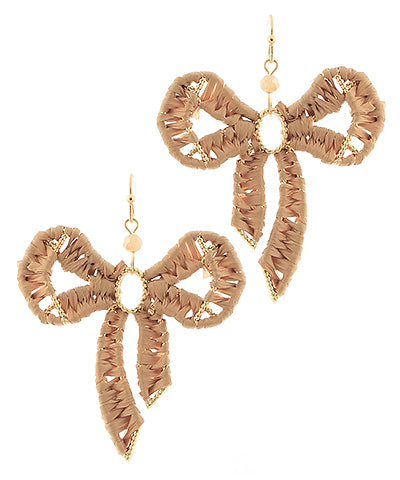 Light Brown Raffia Bow Earrings