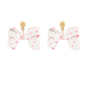 Load image into Gallery viewer, Clear &amp; Pink Polka Dot Bow Earrings
