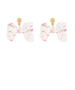 Clear & Pink Polka Dot Bow Earrings