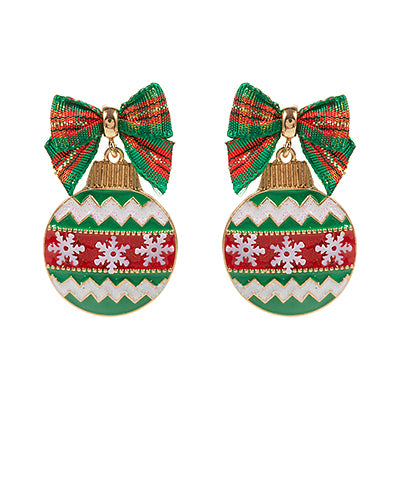 Red & Green Christmas Ornament & Bow Earrings