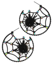 Load image into Gallery viewer, Black Spider Web Hoops
