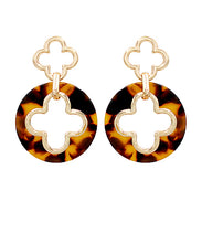 Load image into Gallery viewer, Tortoise &amp; Gold Clover Disc Earrings
