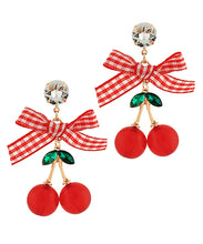 Load image into Gallery viewer, Red Cherry Bow Earrings

