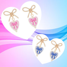 Load image into Gallery viewer, Rhinestone &amp; Painted Ceramic Bow Heart Earrings
