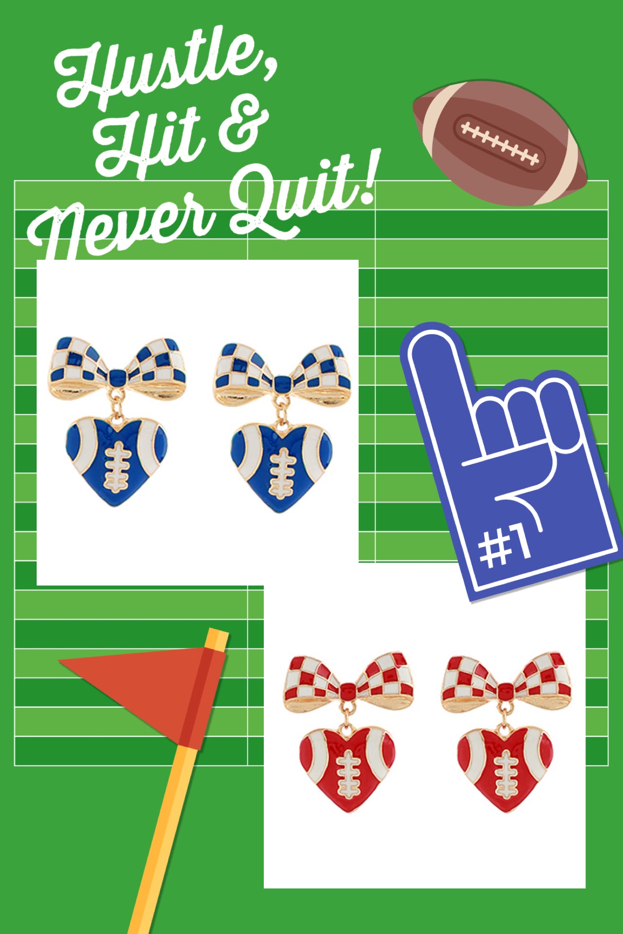 Football Ribbon & Heart Earrings