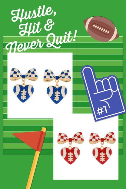 Football Ribbon & Heart Earrings