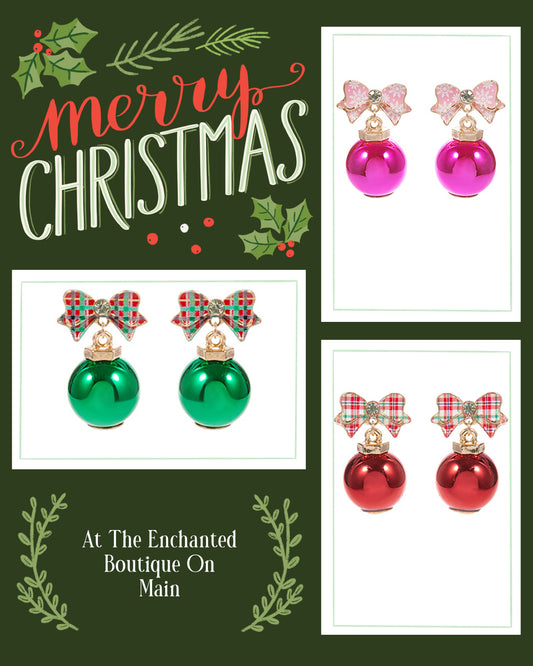 Pink/Fuchsia Christmas Bow & Ornament Dangles