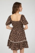 Load image into Gallery viewer, Brown Floral Puff Sleeve Dress
