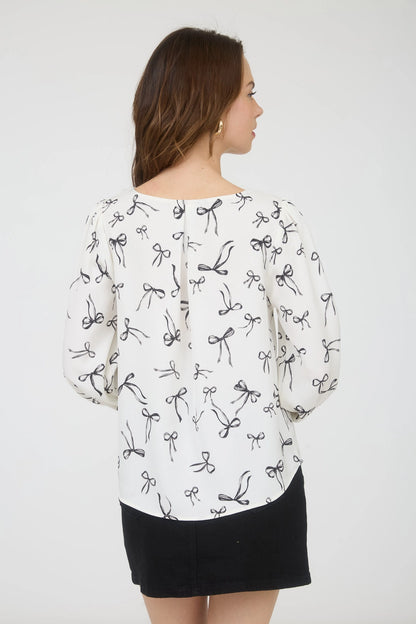 Bow Patterned Long Sleeve Blouse