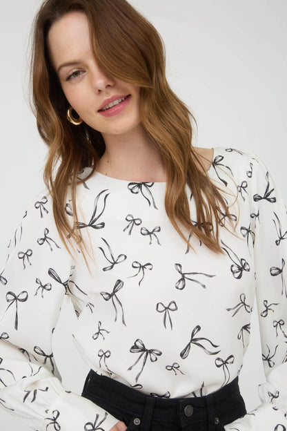 Bow Patterned Long Sleeve Blouse