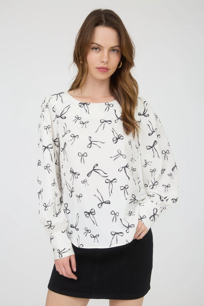 Bow Patterned Long Sleeve Blouse