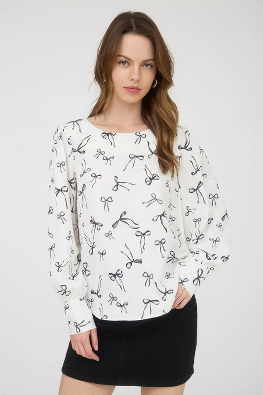 Bow Patterned Long Sleeve Blouse