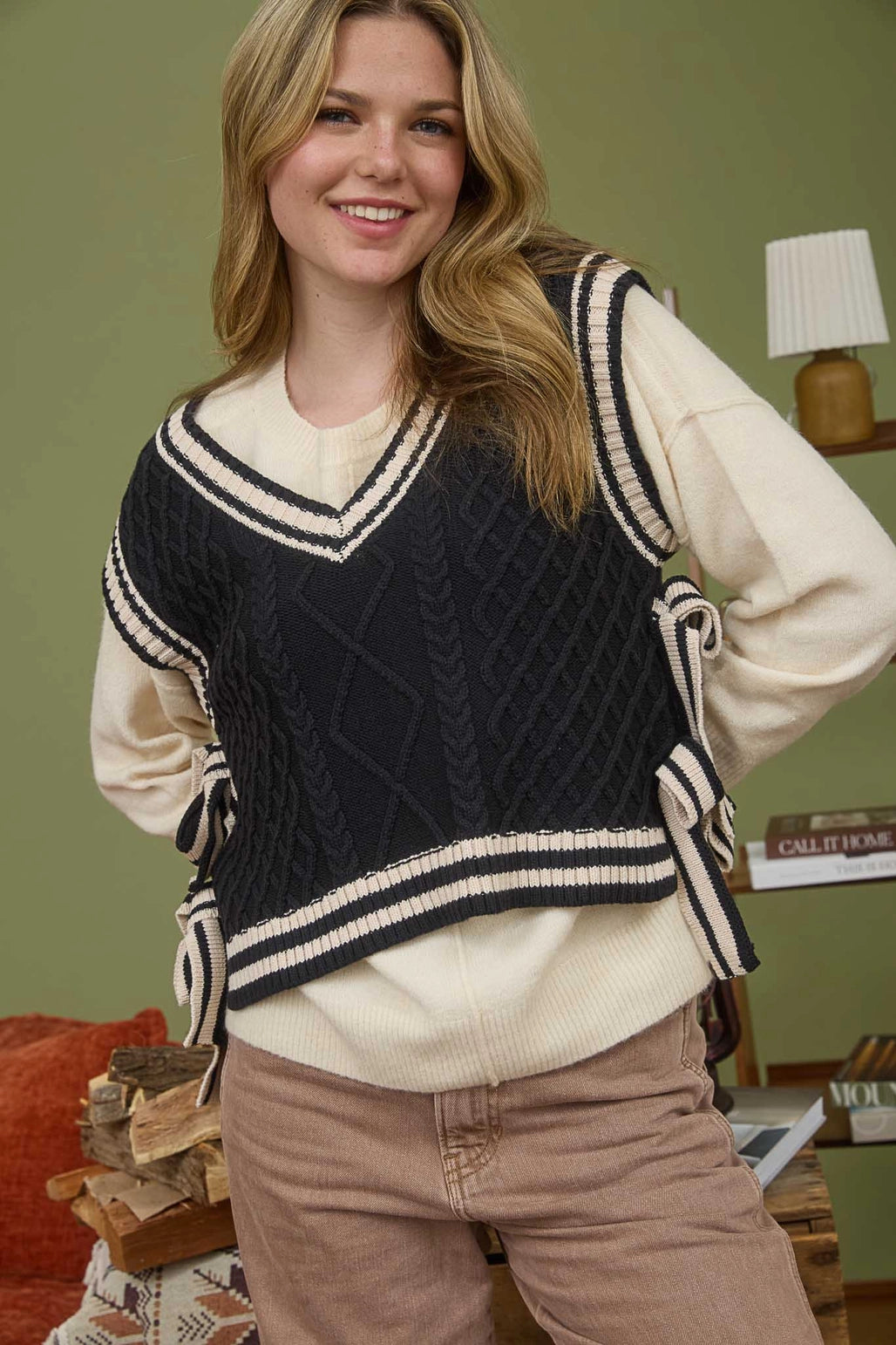 Black Side Tie Knit Sweater Vest