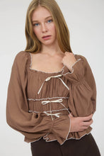 Load image into Gallery viewer, Contrast Bow Ruffled Long Sleeve Blouse
