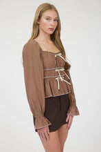 Load image into Gallery viewer, Contrast Bow Ruffled Long Sleeve Blouse
