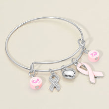 Load image into Gallery viewer, Pink Ribbon &amp; Heart Charm Bangle Bracelets
