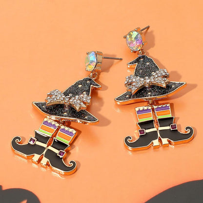 Rhinestone Paved Witch’s Hat & Boots Earrings