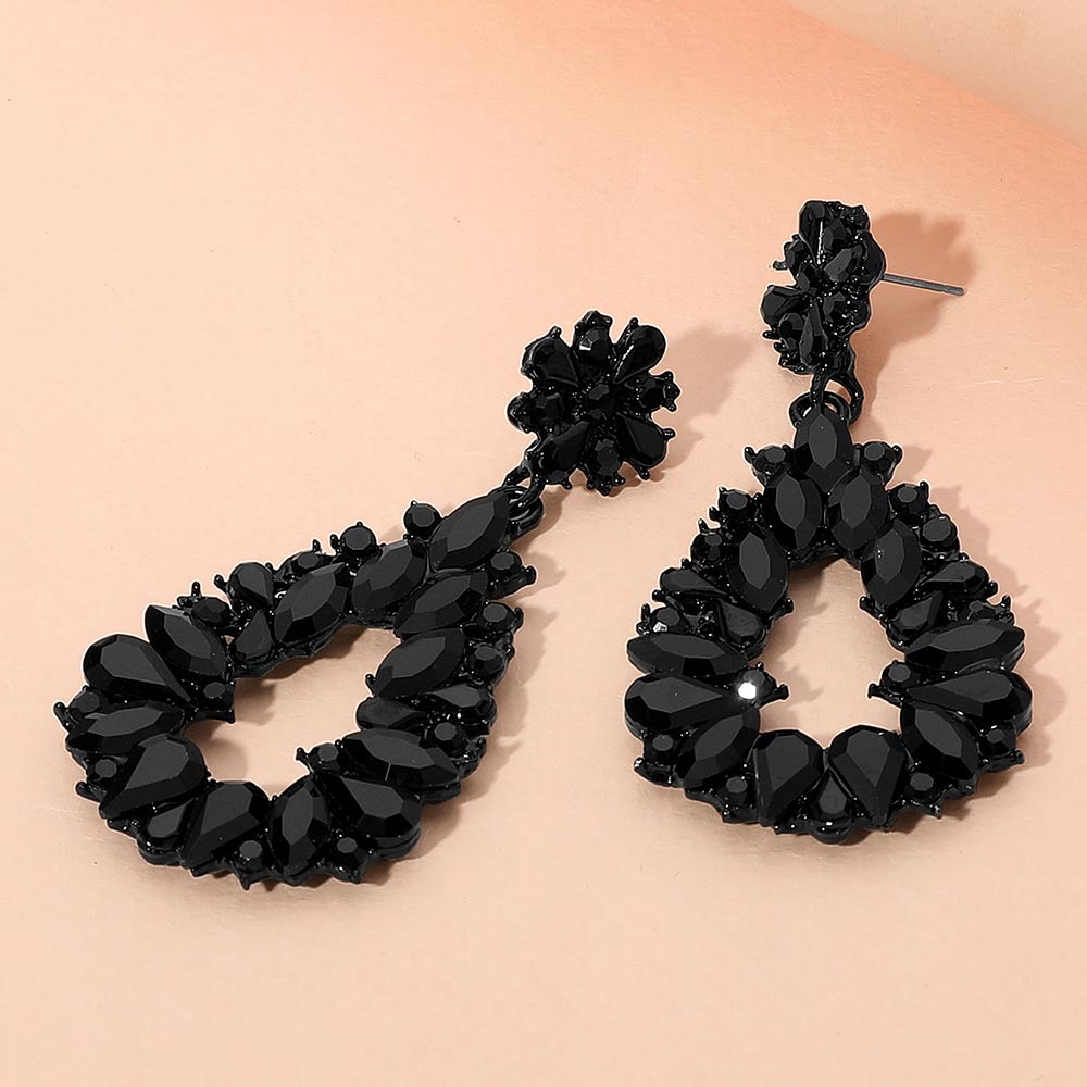 Black Jewel Marquise Teardrop Earrings