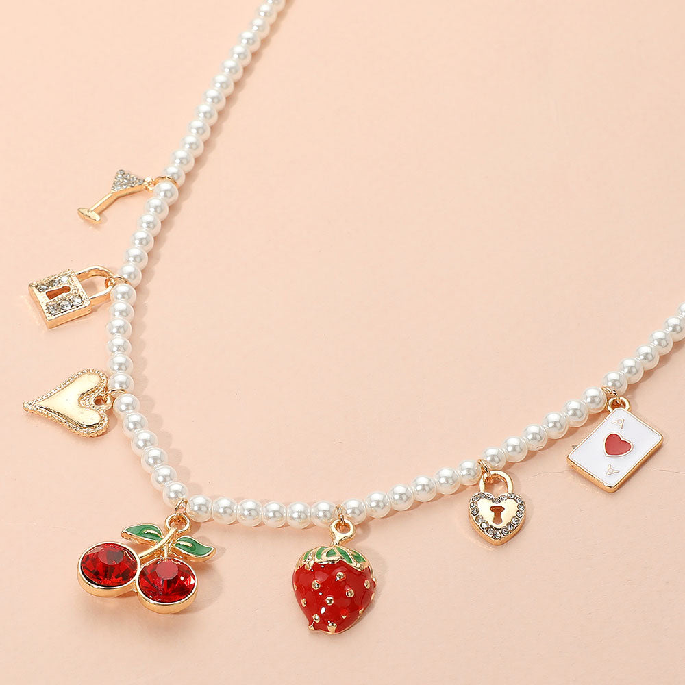 Pearl Beaded Charm Necklace