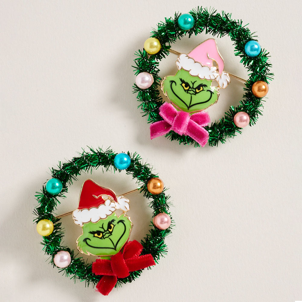 Christmas Grinch Wreath Brooches