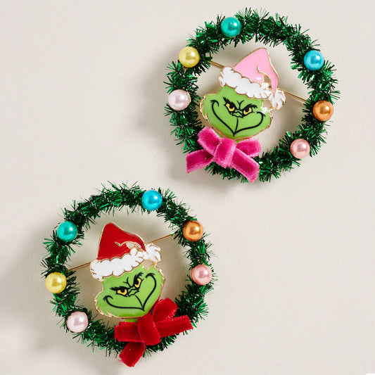 Christmas Grinch Wreath Brooches