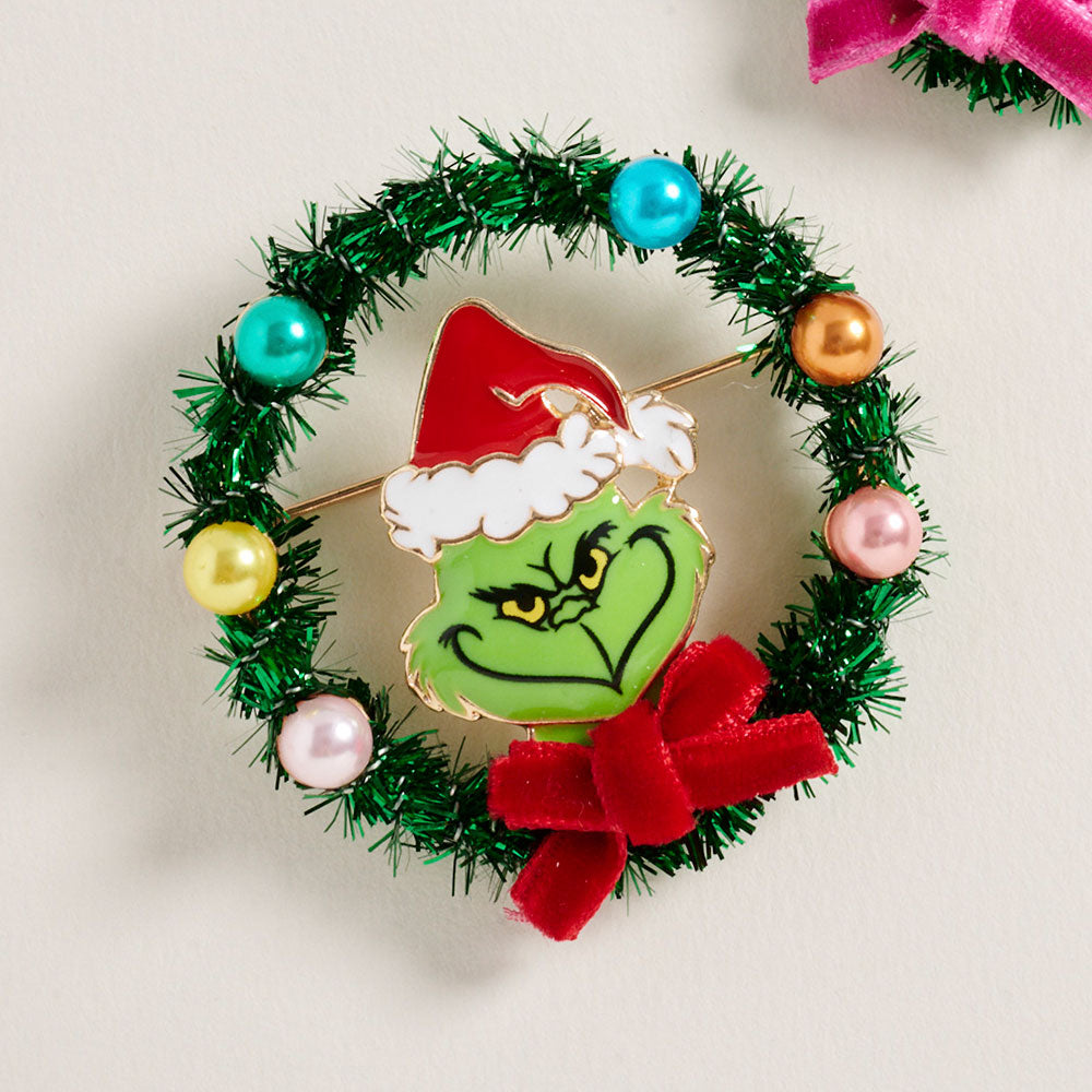 Christmas Grinch Wreath Brooches