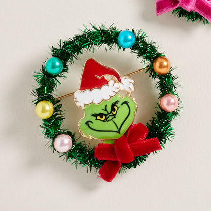 Christmas Grinch Wreath Brooches