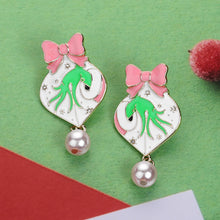 Load image into Gallery viewer, Pink Christmas Grinch Pearl Drop Earrings
