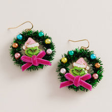 Load image into Gallery viewer, Christmas Grinch Wreath Earrings

