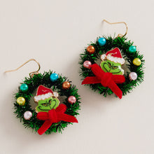 Load image into Gallery viewer, Christmas Grinch Wreath Earrings
