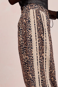 Leopard Track Pants w/ Side Contrast Lace