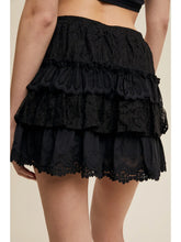 Load image into Gallery viewer, Black Lace Ruffle Tiered Shorts

