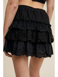 Black Lace Ruffle Tiered Shorts
