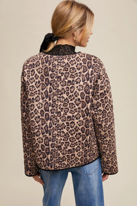 LeopardJacquard Bow-Tie Quilted Jacket