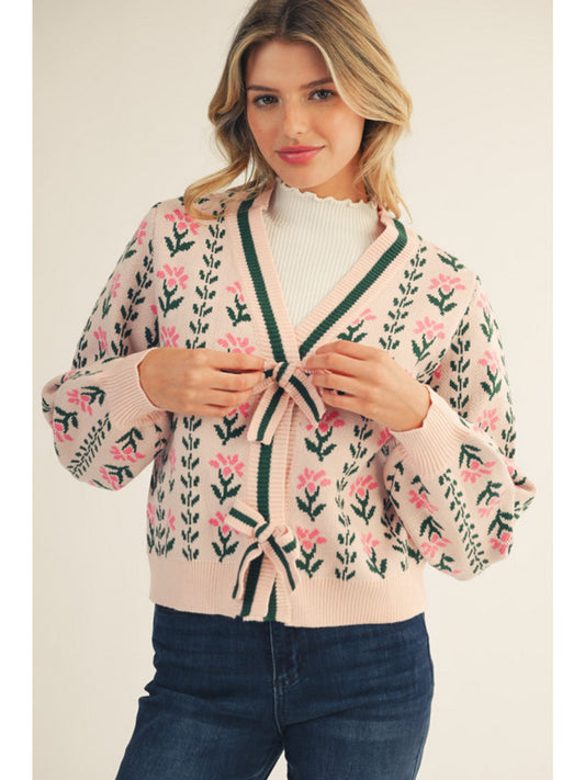 Button Down Floral Sweater Cardigan