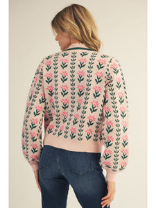 Button Down Floral Sweater Cardigan