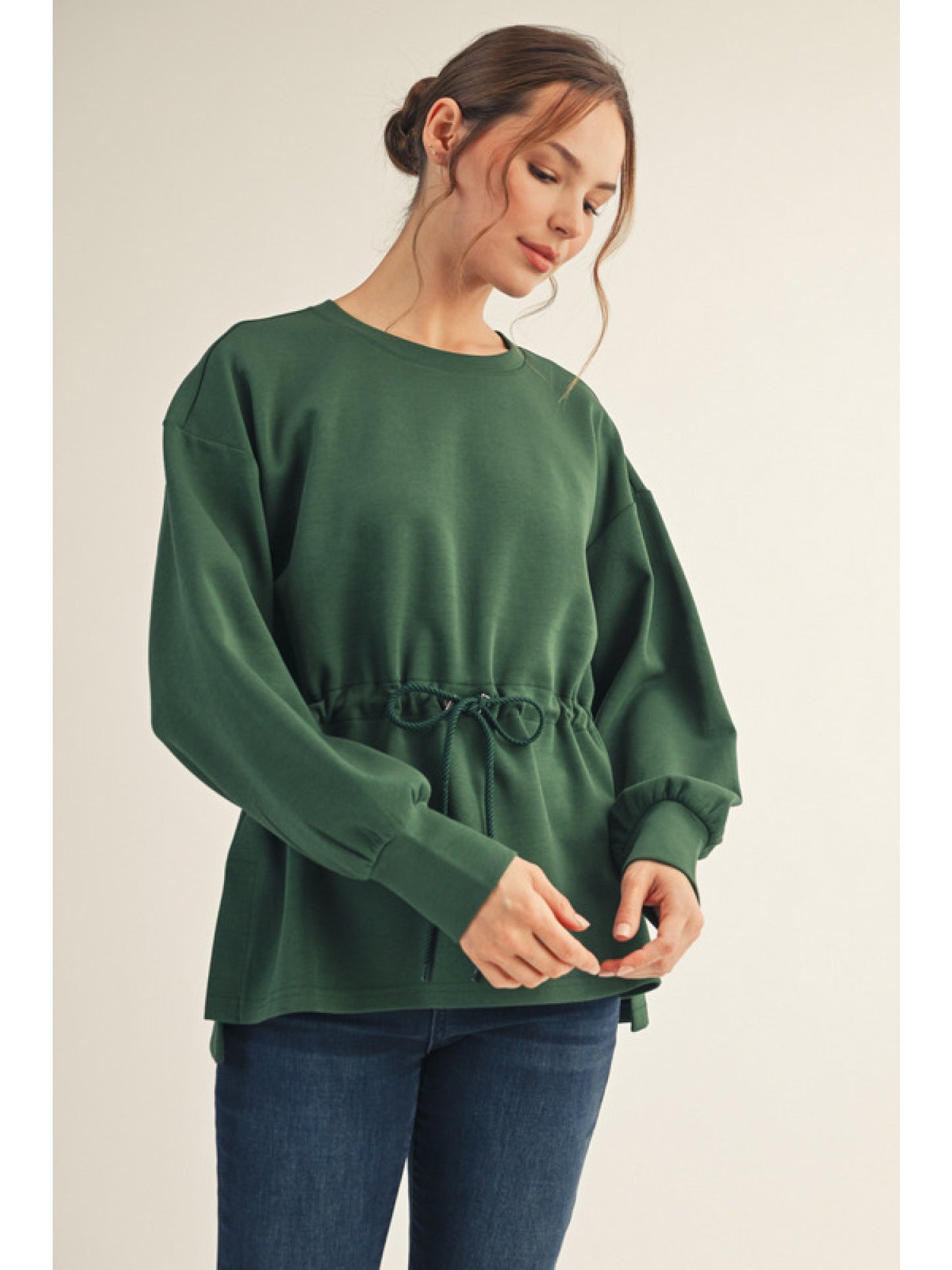 Hunter Green Drawstring Waist Blouse