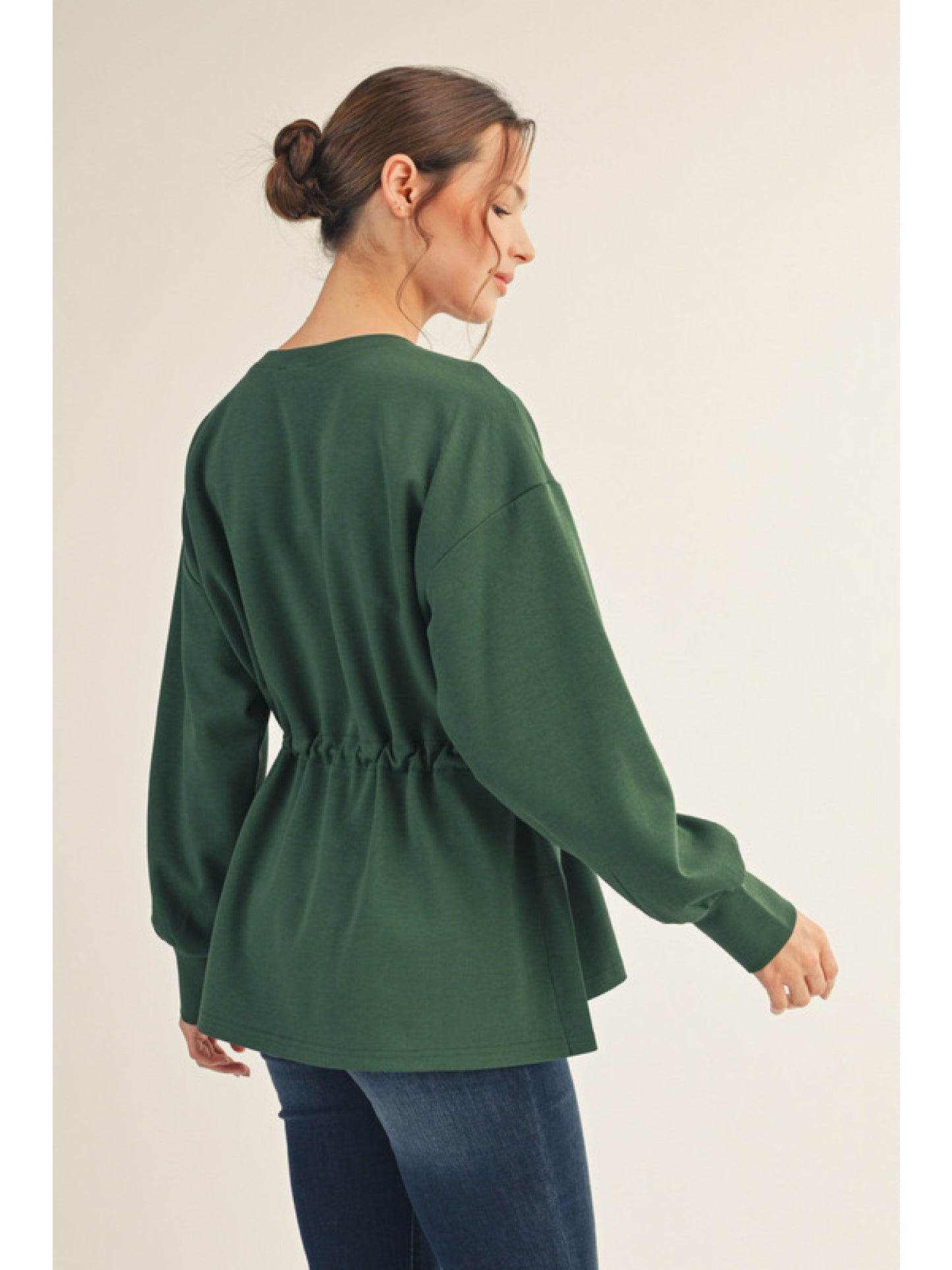 Hunter Green Drawstring Waist Blouse