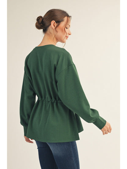 Hunter Green Drawstring Waist Blouse