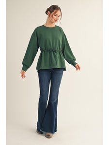 Hunter Green Drawstring Waist Blouse