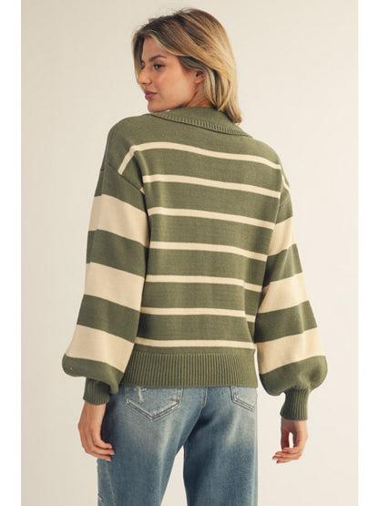Olive Striped Polo Sweater
