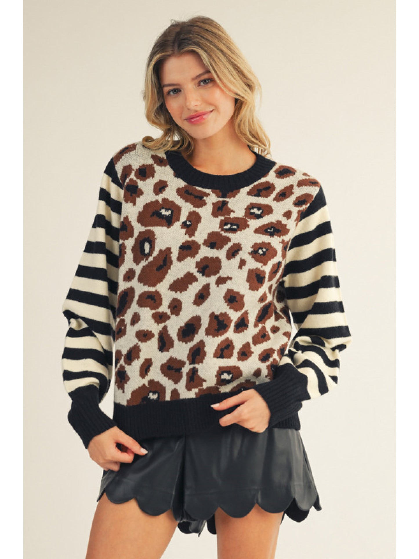 Leopard & Stripe Mixed Sweater