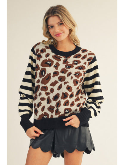 Leopard & Stripe Mixed Sweater